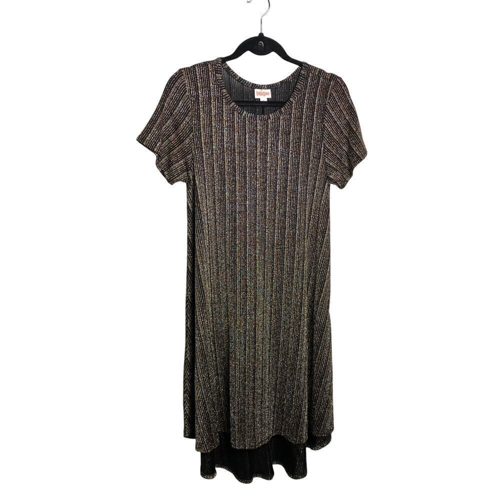 LuLaRoe Metallic Hi-Lo Striped Dress Silver Gold Black Occasion Size S SALE